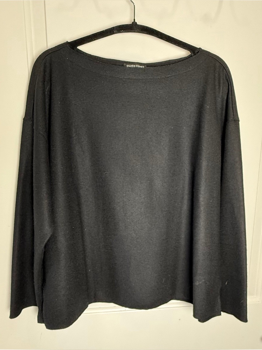 Eileen Fisher 100% Wool Black Boxy Sweater Top M Minimalist